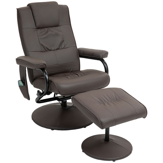 HOMCOM Poltrona de Massagem Elétrica com Banco para Apoiar os Pés Poltrona Relax Giratório Reclinável em até 145° com Controle Remoto e 10 Zonas de Massagem Estofado em PU 77x84x95 cm Marrom Escuro