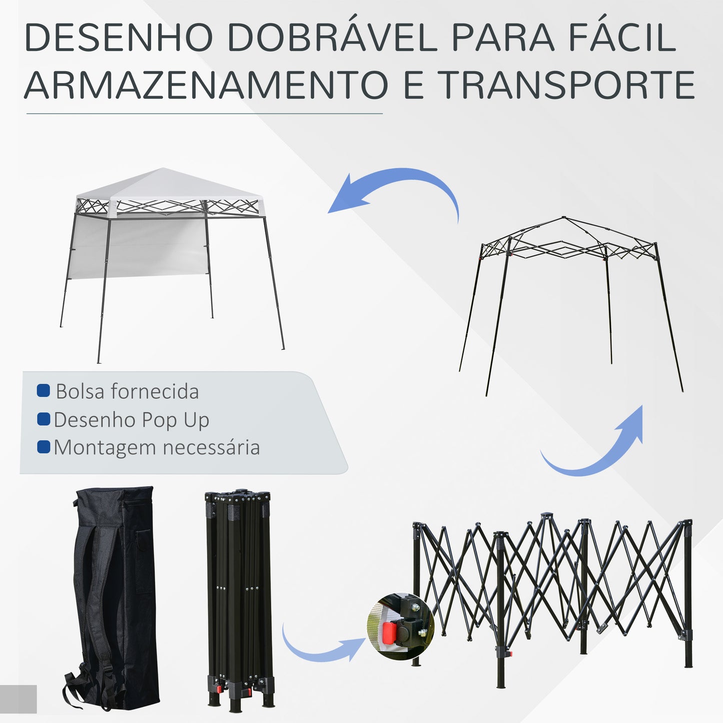 Outsunny Tenda Dobrável 220x220x200 cm Tenda Dobrável com 1 Parede Lateral Bolsa de Transporte Impermeável e Proteção UV50+ para Jardim Pátio Branco