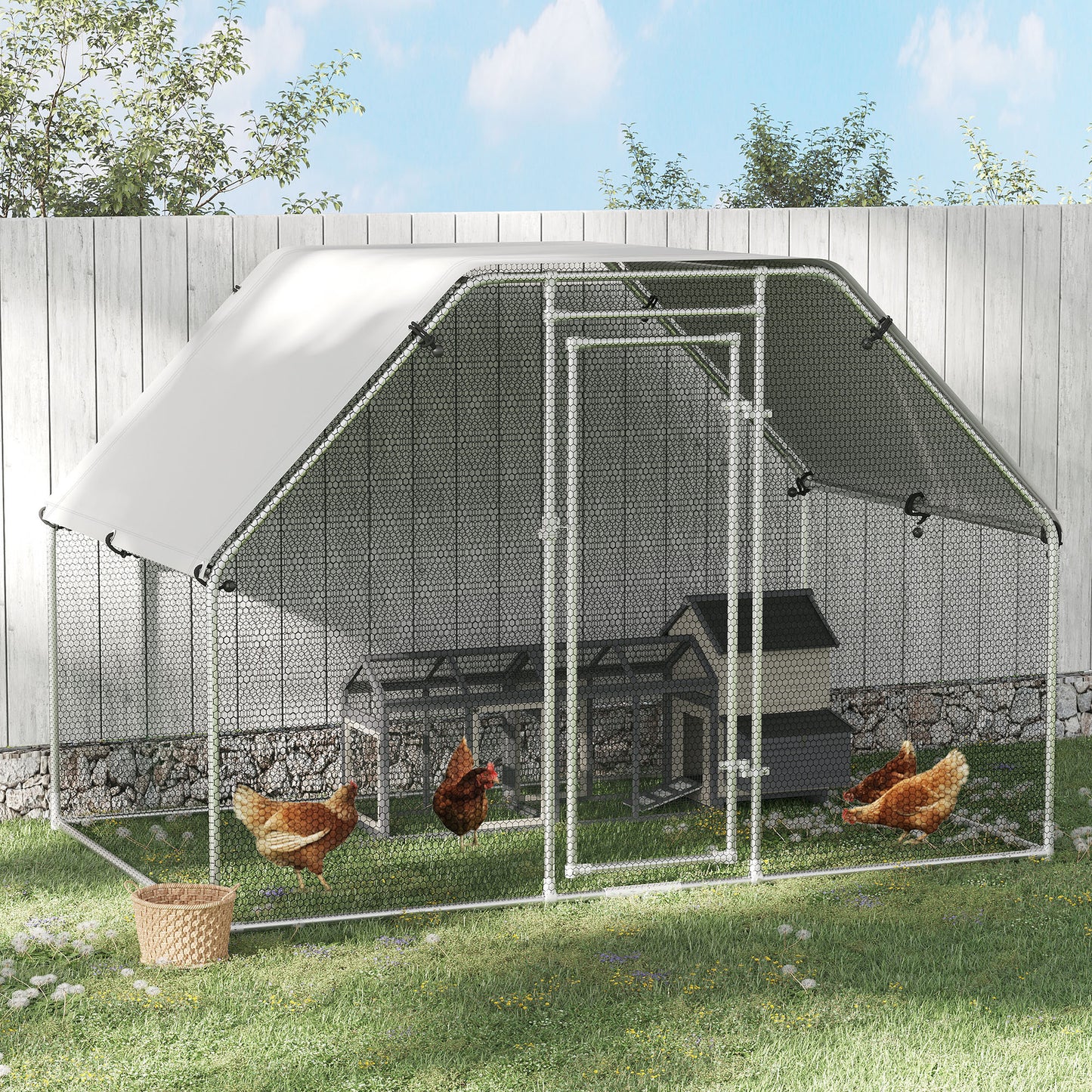 PawHut Galinheiro ao ar livre Gaiola para aves domésticas de metal galvanizado com fechadura e cobertura Oxford 280x190x195cm