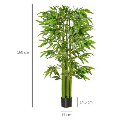 HOMCOM Planta Artificial 160 cm Bambu Artificial com 975 Folhas e Vaso Planta Artificial Decorativa para Interior e Exterior Casa Sala de Estar Escritório Verde