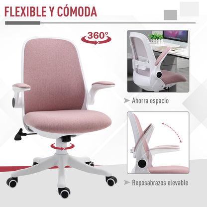 Vinsetto Cadeira de Escritório Giratória Função de Inclinação Altura Ajustável Ergonômica com Apoio de Braço Elevavel Carga 120 kg 62,5x60x94-104cm Rosa