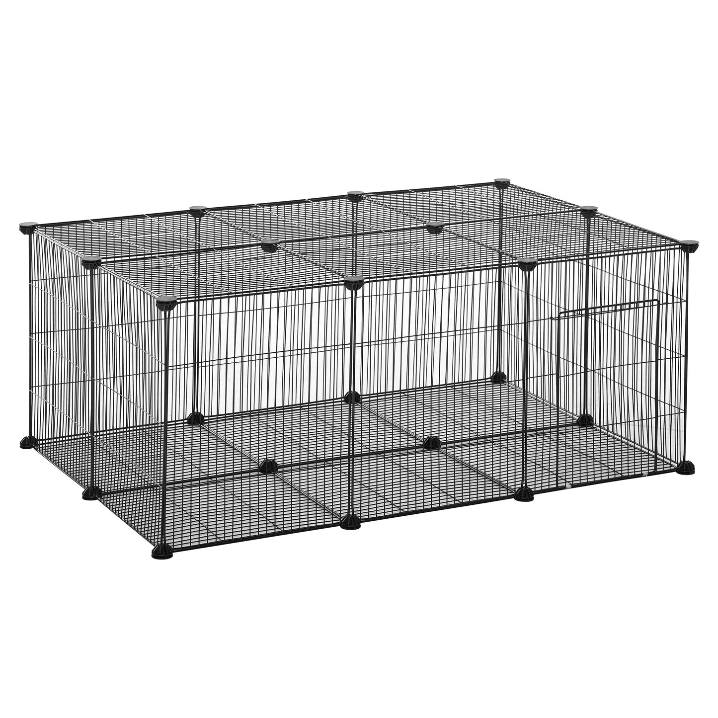 PawHut Recinto para Animais de Estimação DIY Recinto para Pequenos Animais com 22 Painéis e Porta Recinto Modular para Coelhos 105x70x45 cm Preto