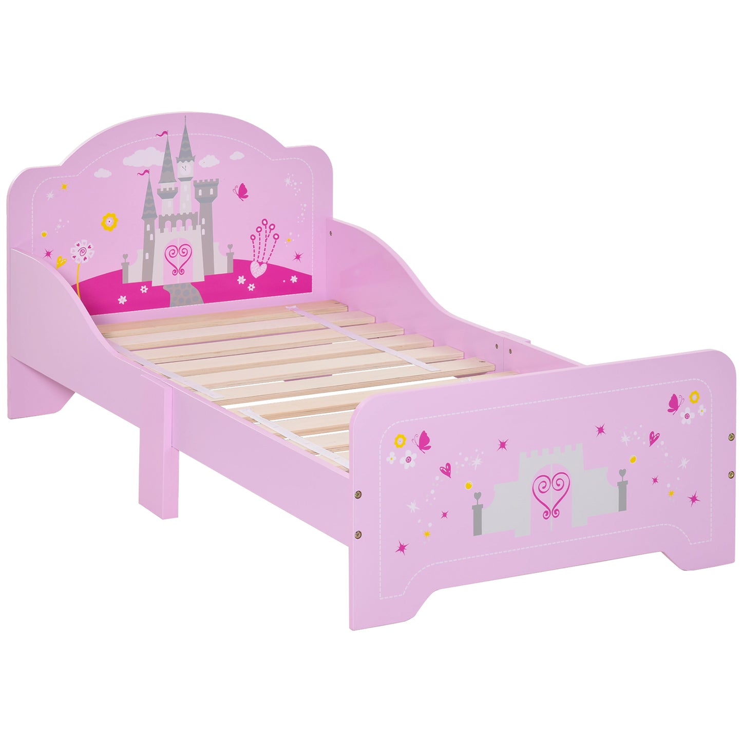 HOMCOM Cama Infantil acima de 3 Anos Cama para Crianças de Madeira com Barreira de Proteção Carga Máx. 50kg 143x73x60cm Rosa