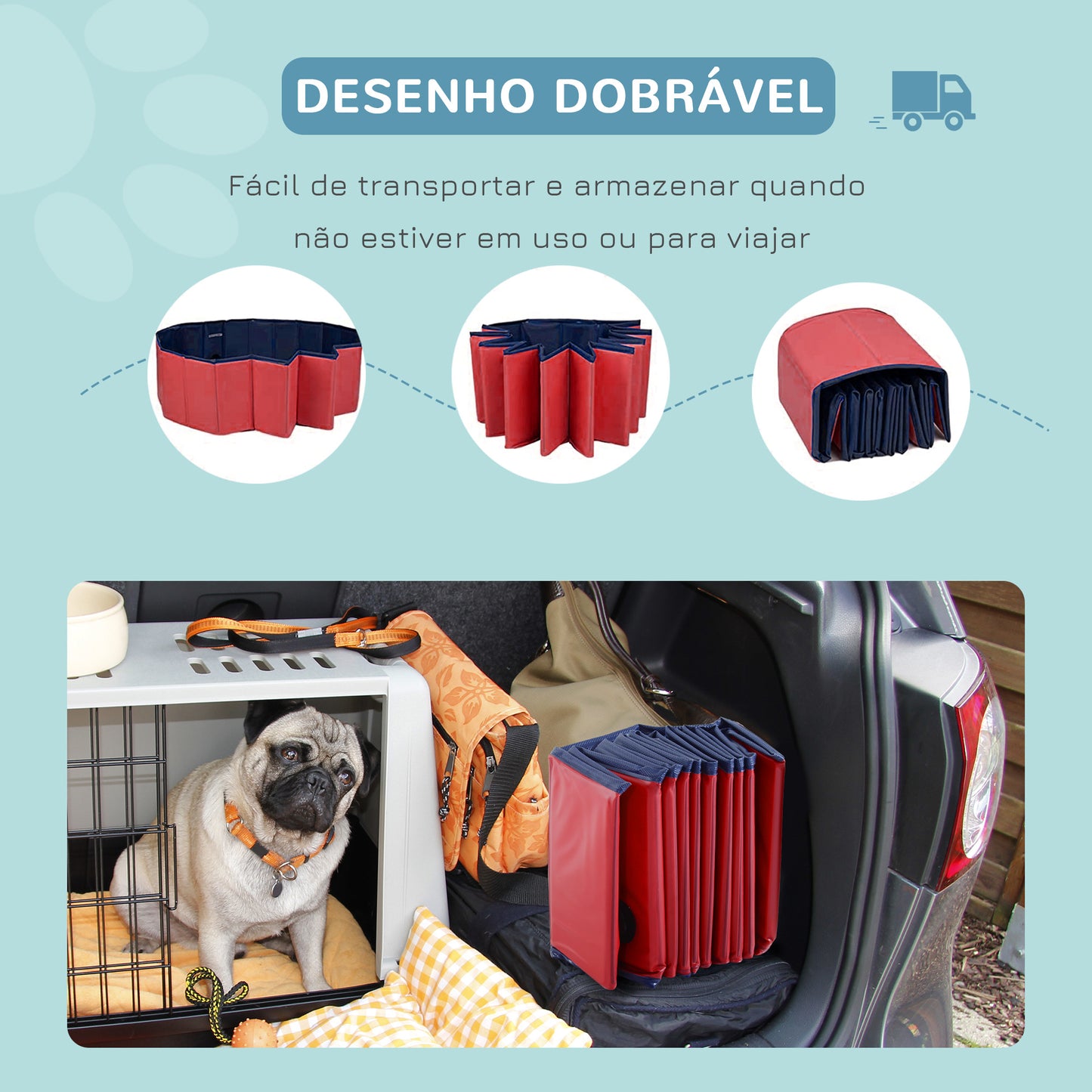 PawHut Banheira dobrável para cães piscina para animais de estimação Gatos PVC antiderrapante, resistente ao desgaste, adequada para interiores e exteriores Ø140x30cm Vermelho