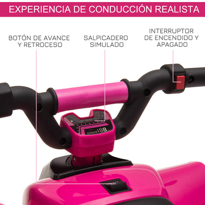 HOMCOM Quadriciclo Elétrico para Crianças de 18-36 Meses Veículo Elétrico Quadriciclo a Bateria 6V com Avance e Retrocesso Carga Máx. 20kg 72x40x45,5cm Rosa