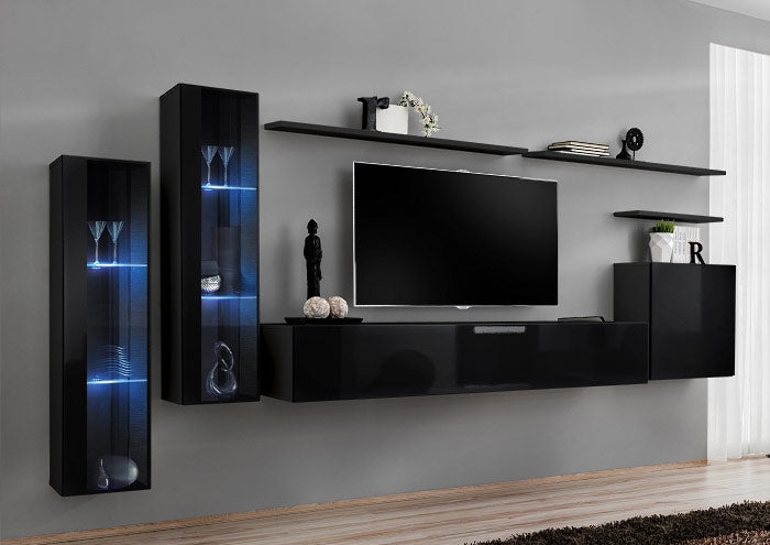 Mueble colgante modelo Baza LD 30x120 en color negro con LED