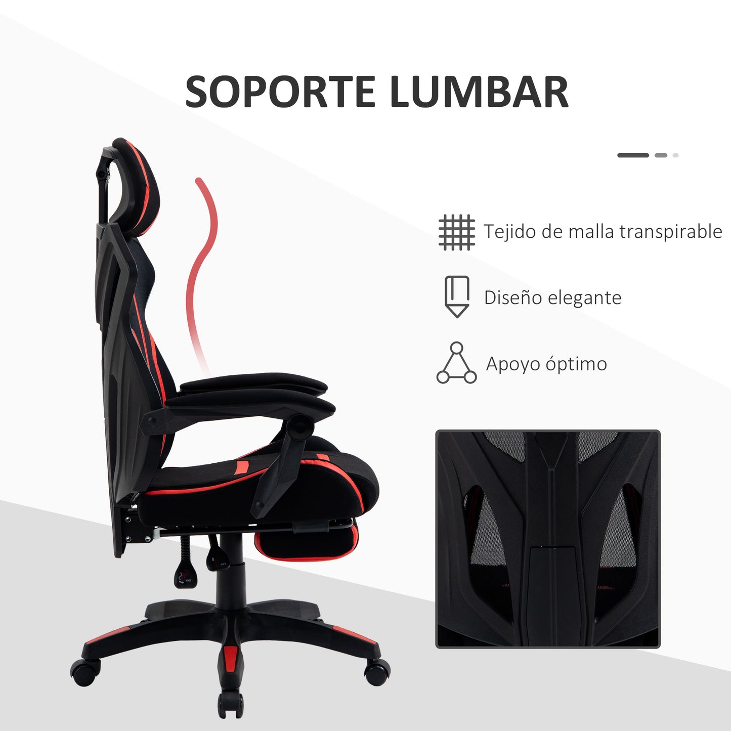 Vinsetto Cadeira de Gaming com Apoio para os Pés Retrátil Cadeira de Escritório Reclinável com Apoio para a Cabeça e Altura Ajustável 65x65x119-129cm Preto e Vermelho