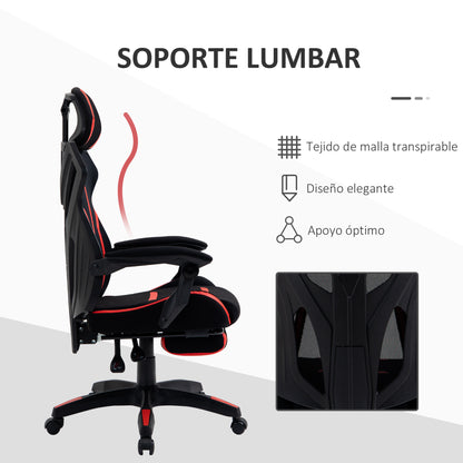 Vinsetto Cadeira de Gaming com Apoio para os Pés Retrátil Cadeira de Escritório Reclinável com Apoio para a Cabeça e Altura Ajustável 65x65x119-129cm Preto e Vermelho