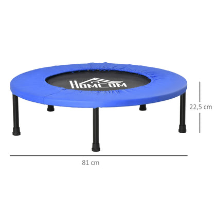 Trampolim Fitness Ø81cm Trampolim de Aço com Borda Protetora e 28 Molas para Exercícios em Interior E Exterior Carga 100kg 81x81x22,5cm Preto e Azul