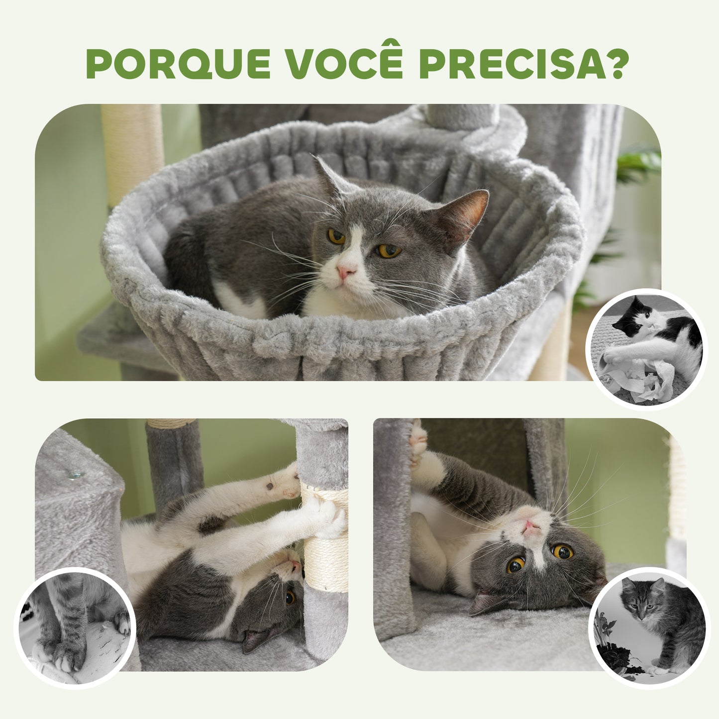 PawHut Arranhador para Gatos Grande Altura 173 cm Arranhador para Gatos Torre para Gatos com Plataformas Caverna Bolas Suspensa e Rede Cinza Claro