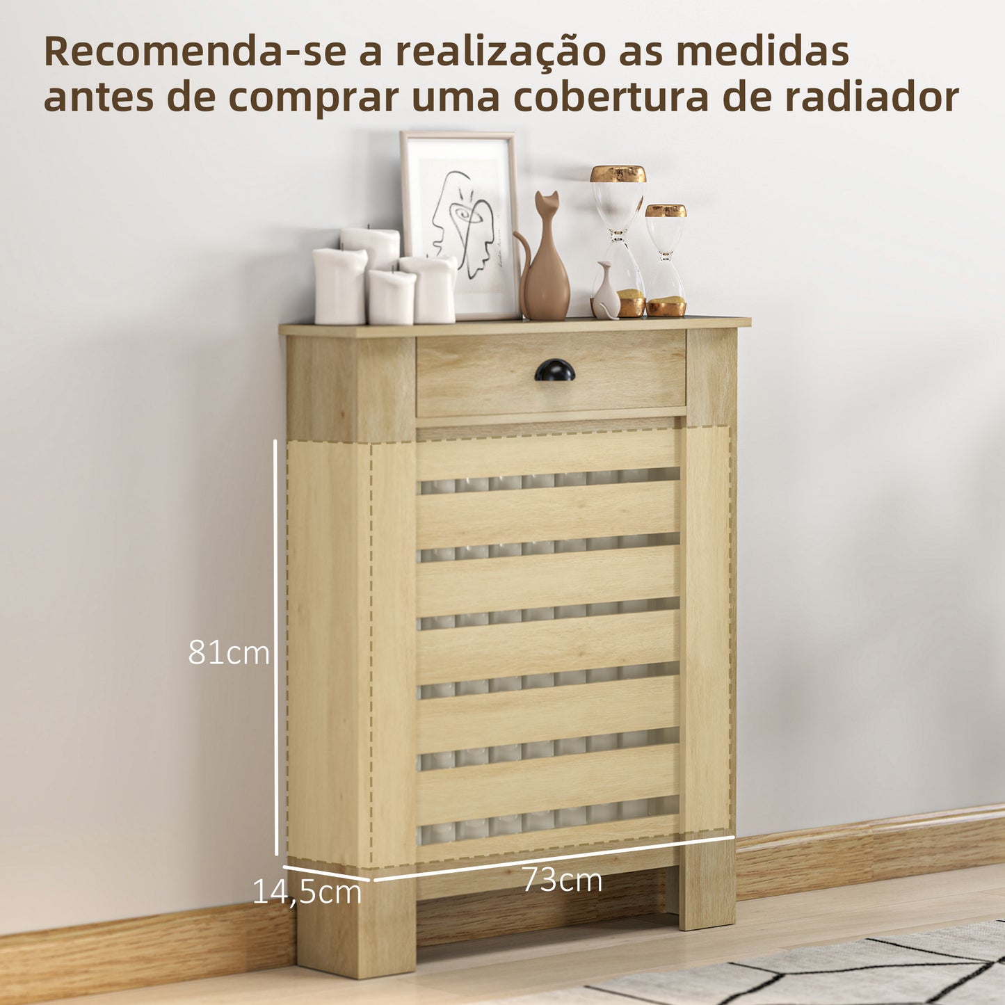 HOMCOM Cobertura para Radiador com Gaveta Cobertura para Radiador de MDF para Sala de Estar Dormitório Corredor 78x19x95,5 cm Carvalho