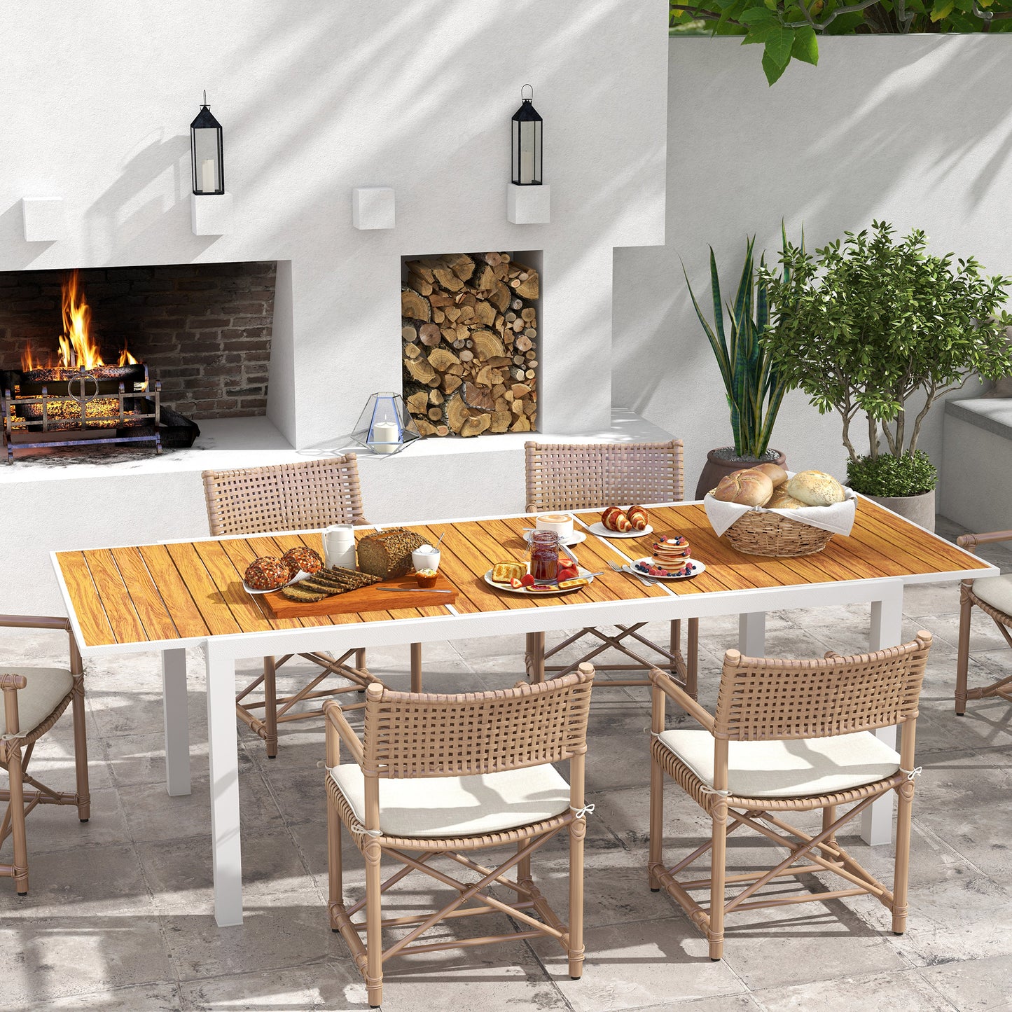 Outsunny Mesa de Jardim Extensível Mesa de Jantar Exterior Mesa de Terraço Retangular para 6-8 Pessoas com Estrutura de Alumínio Capacidade 50 kg para Varanda 180/240x94x73 cm Marrom