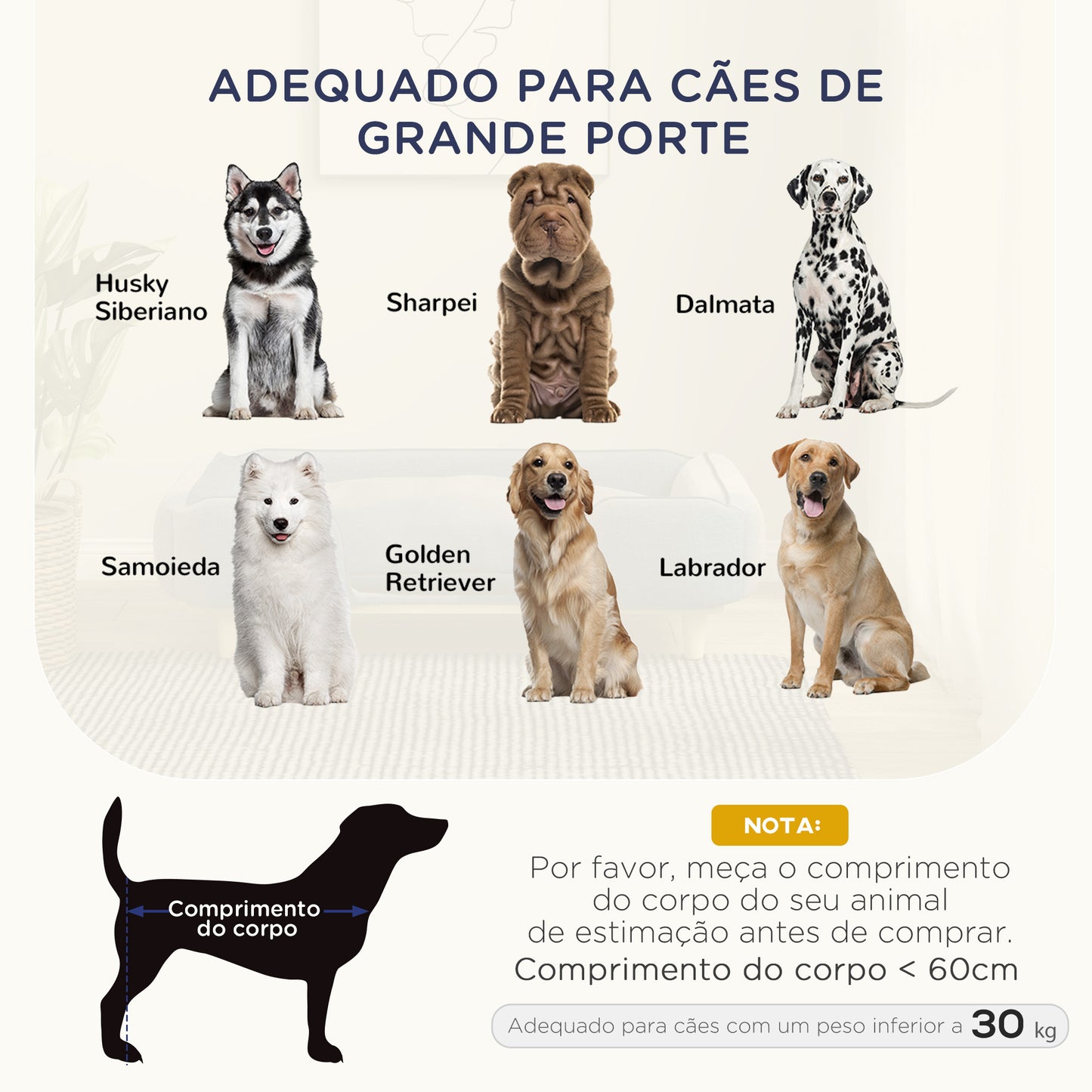 PawHut Sofá para Cães Grandes Cama Elevada para Cães com Pés de Madeira e Almofada Lavável Cama para Animais de Estimação Carga 30 kg 96x66x24 cm Azul Escuro