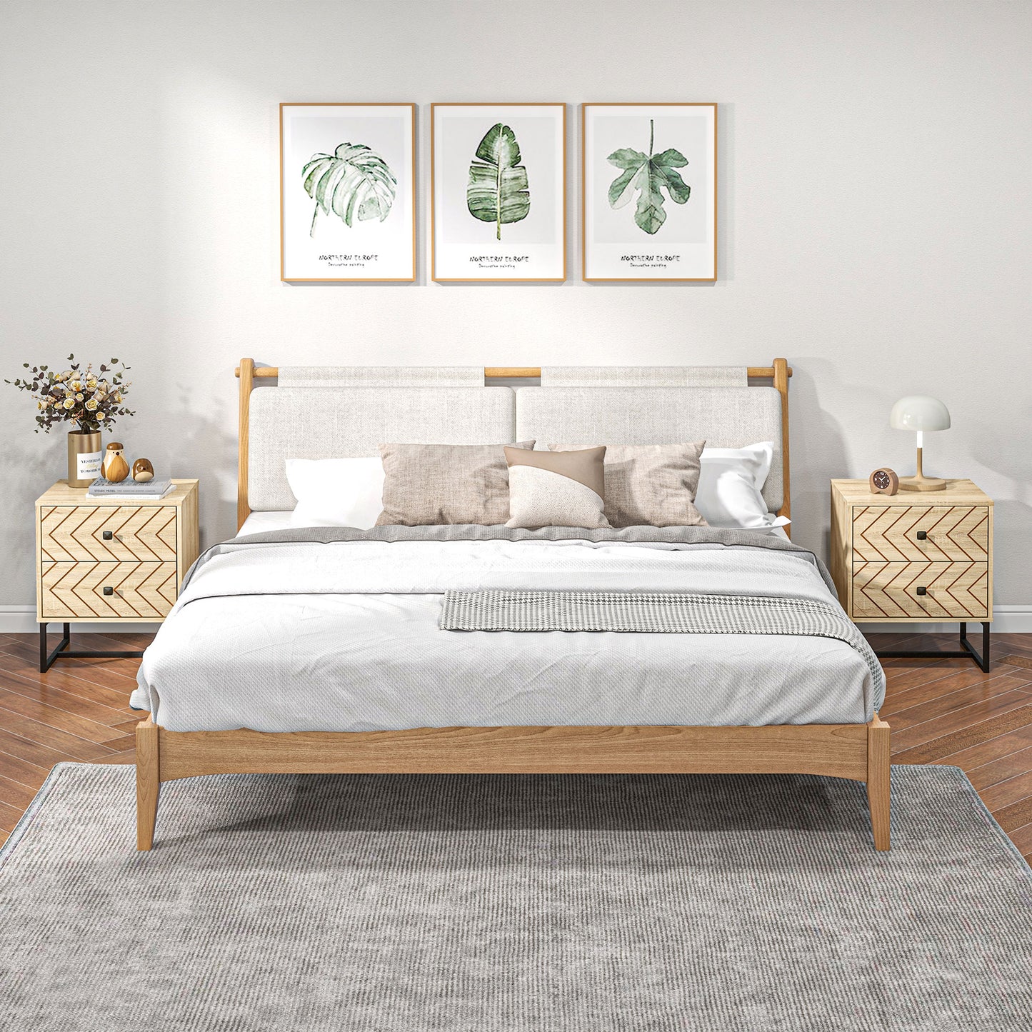 HOMCOM Conjunto de 2 Mesas de Cabeceira Mesas de Cabeceira com 2 Gavetas e Pés de Metal Estilo Moderno para Quarto Sala de Estar Escritório 48x39,5x60 cm Natural