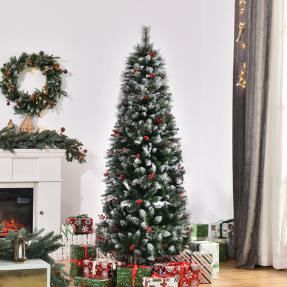 HOMCOM Árvore de Natal Artificial 180cm Ignífugo com 539 Ramos 51 Bagas Folhas de PVC Base Dobrável e Suporte Metálico Decoração de Natal para Interiores Verde