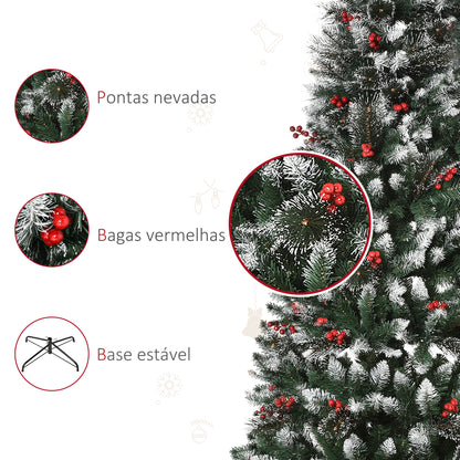 HOMCOM Árvore de Natal Artificial 180cm Ignífugo com 539 Ramos 51 Bagas Folhas de PVC Base Dobrável e Suporte Metálico Decoração de Natal para Interiores Verde