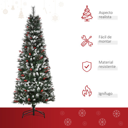 HOMCOM Árvore de Natal Artificial 180cm Ignífugo com 539 Ramos 51 Bagas Folhas de PVC Base Dobrável e Suporte Metálico Decoração de Natal para Interiores Verde