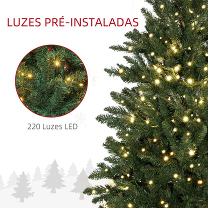 HOMCOM Árvore de Natal 150 cm Árvore de Natal Artificial com 220 Luzes LED 588 Ramos e Suporte de Metal Árvore Natalina para Sala Interior Verde