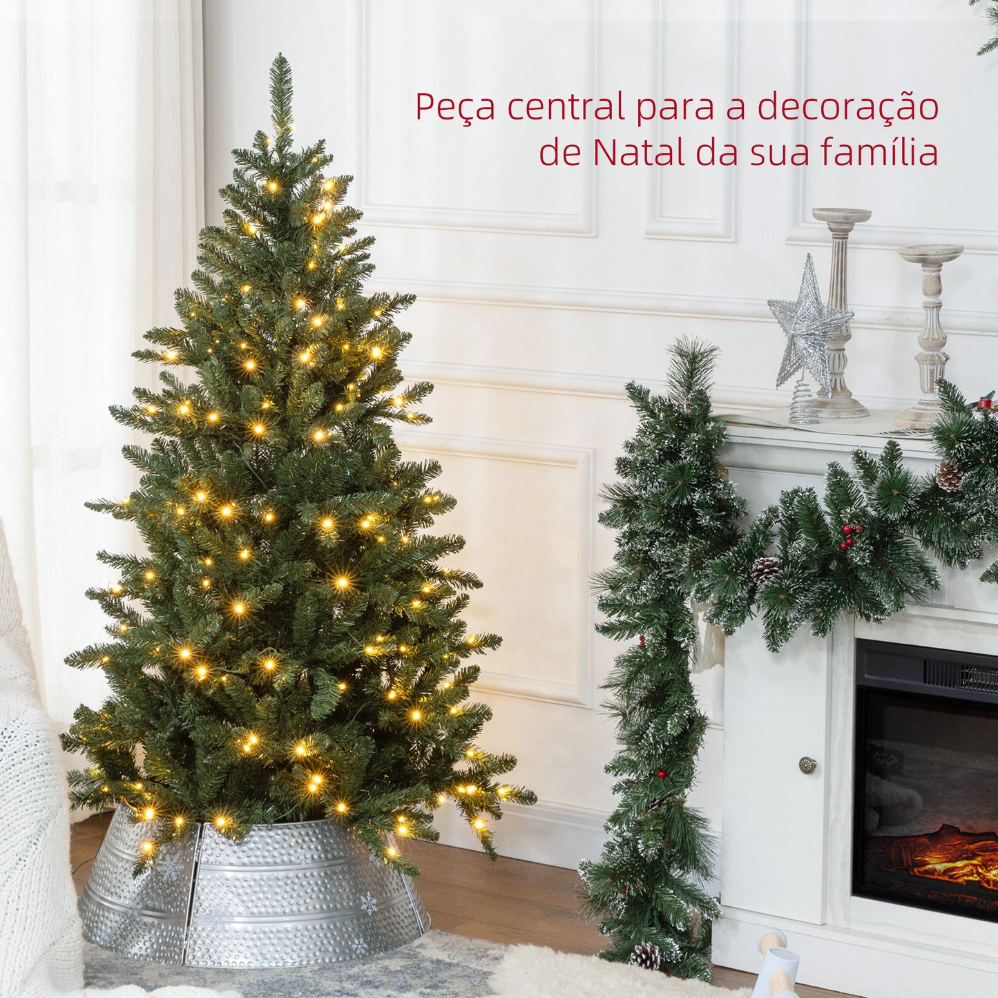 HOMCOM Árvore de Natal 150 cm Árvore de Natal Artificial com 220 Luzes LED 588 Ramos e Suporte de Metal Árvore Natalina para Sala Interior Verde