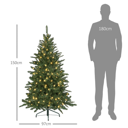 HOMCOM Árvore de Natal 150 cm Árvore de Natal Artificial com 220 Luzes LED 588 Ramos e Suporte de Metal Árvore Natalina para Sala Interior Verde