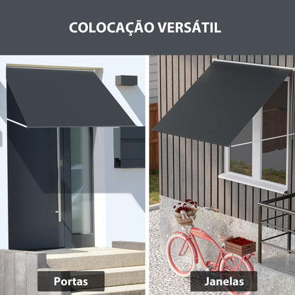 Outsunny Toldo Retrátil para Janela 150x120 cm Toldo Manual de Exterior com Estrutura de Alumínio Ângulo de Inclinação Ajustável Anti-UV e Impermeável Cinza Escuro