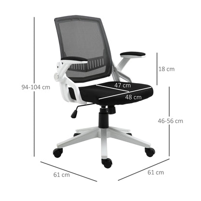 Vinsetto Cadeira de Escritório Ergonômica Cadeira de Escritório Basculante com Altura Ajustável Apoio para o Braço Dobrável Suporte Lombar e Malha Transpirável 61x61x94-104cm Preto