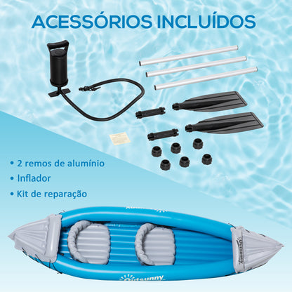 Outsunny Caiaque Insuflável para 2 Pessoas Caiaque Insuflável de PVC com 2 Assentos 2 Remos Bomba e Kit de Reparação 330x105x50cm Azul