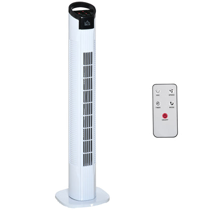 HOMCOM Ventoinha de Coluna 50W com Controlo Remoto 3 Velocidades Ecrã LCD Temporizador 7,5h e Oscilante 70° Ø20x78,5 cm Branco