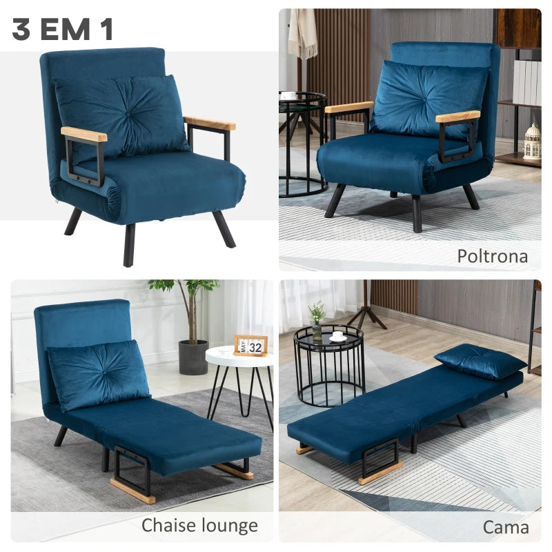 Poltrona-Cama Lopez com Encosto Ajustável - Azul - Design Moderno