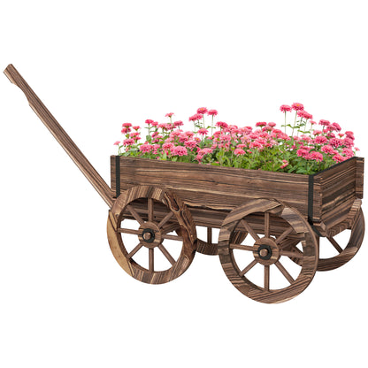 Outsunny Floreira de Madeira Floreira de Exterior em Forma de Carrinho com 4 Rodas e Asa para Varanda Jardim Pátio 120x41x54 cm Madeira