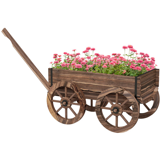 Outsunny Floreira de Madeira Floreira de Exterior em Forma de Carrinho com 4 Rodas e Asa para Varanda Jardim Pátio 120x41x54 cm Madeira