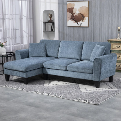 Sofá Chaise Longue Sofá de Canto Sofa Sala de Estar Reversível em Forma de L com 2 Almofadas Carga Máxima 200 kg 230x138x87 cm Cinza Azulado