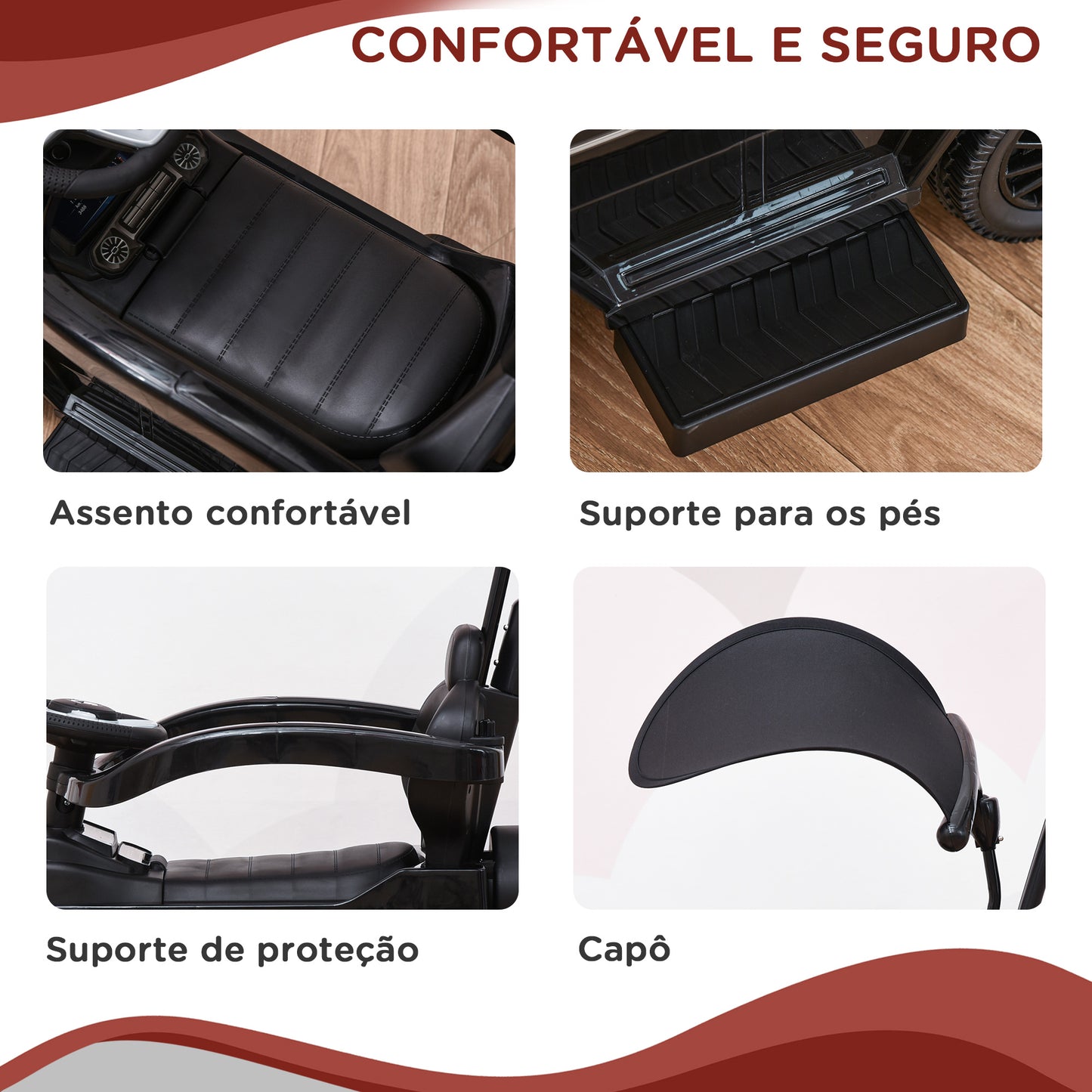 Carro de Passeio Carro Andador para Crianças acima de 12 Meses Mercedes G350 com Buzina Capô Removível Encosto e Suporte de Proteção 85,5x40,5x95cm Preto