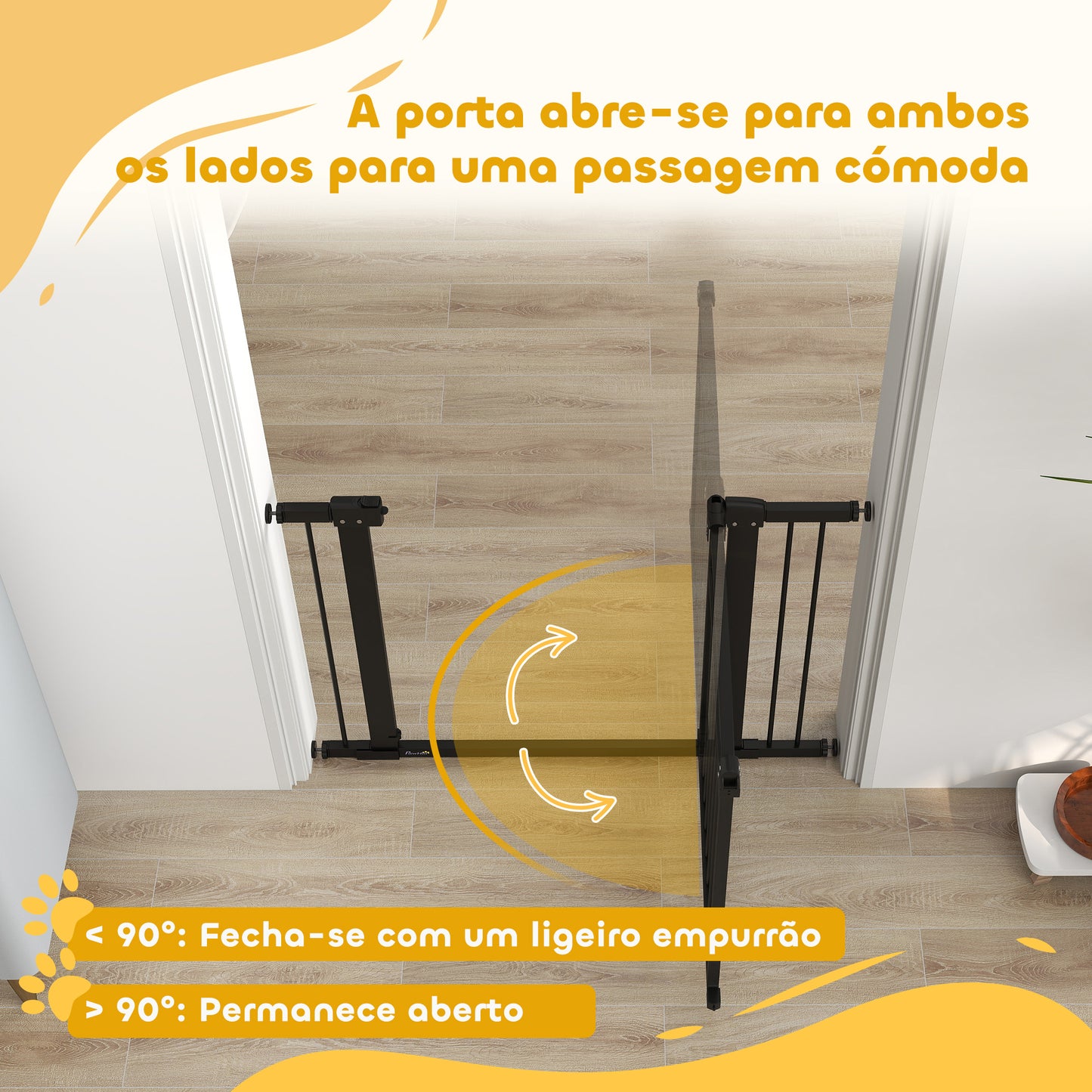 PawHut Barreira de Segurança para Cães Extensível 76-102 cm Barreira para Animais de Estimação Barreira para Cães com 2 Extensões Duplo Bloqueio para Escada Porta Preto