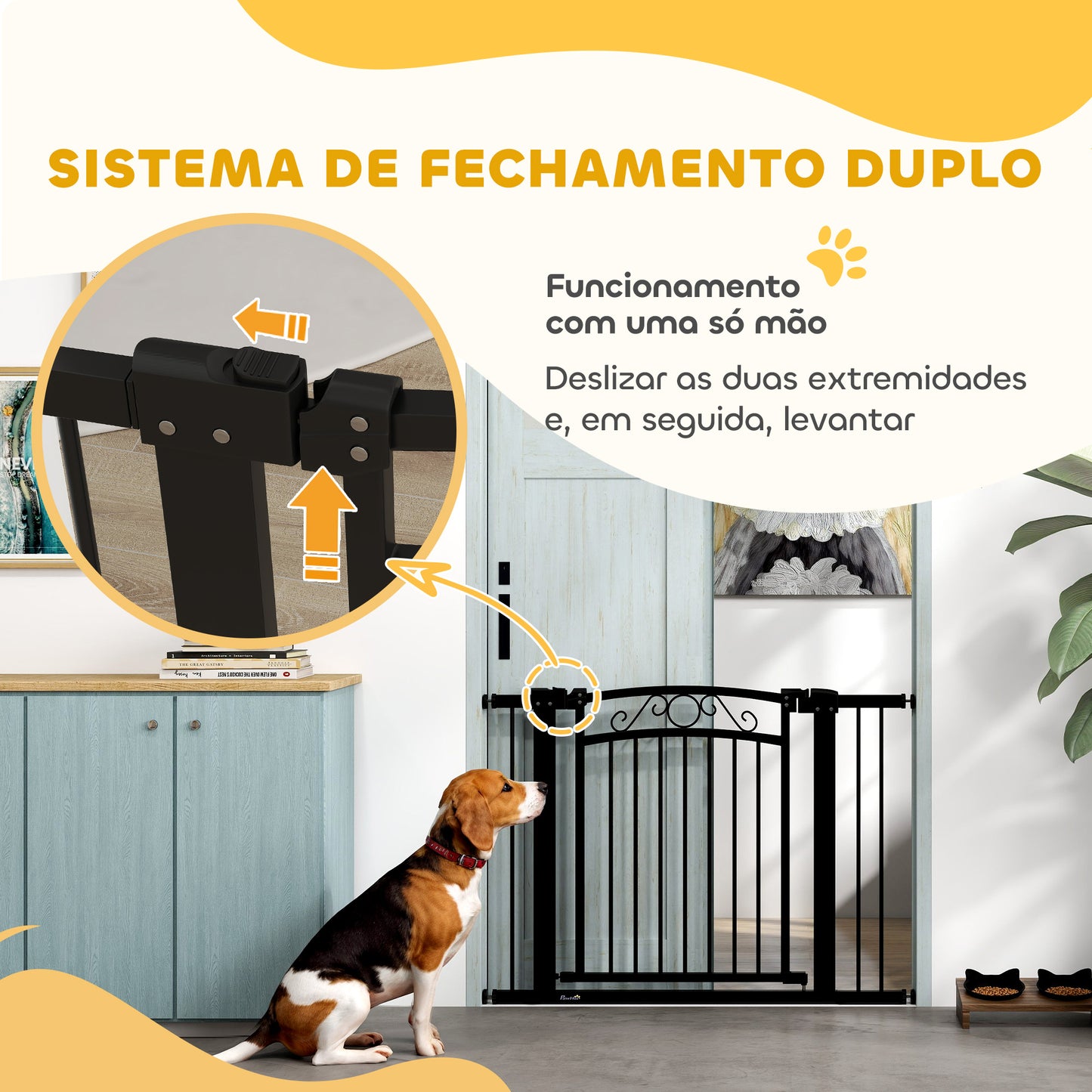 PawHut Barreira de Segurança para Cães Extensível 76-102 cm Barreira para Animais de Estimação Barreira para Cães com 2 Extensões Duplo Bloqueio para Escada Porta Preto