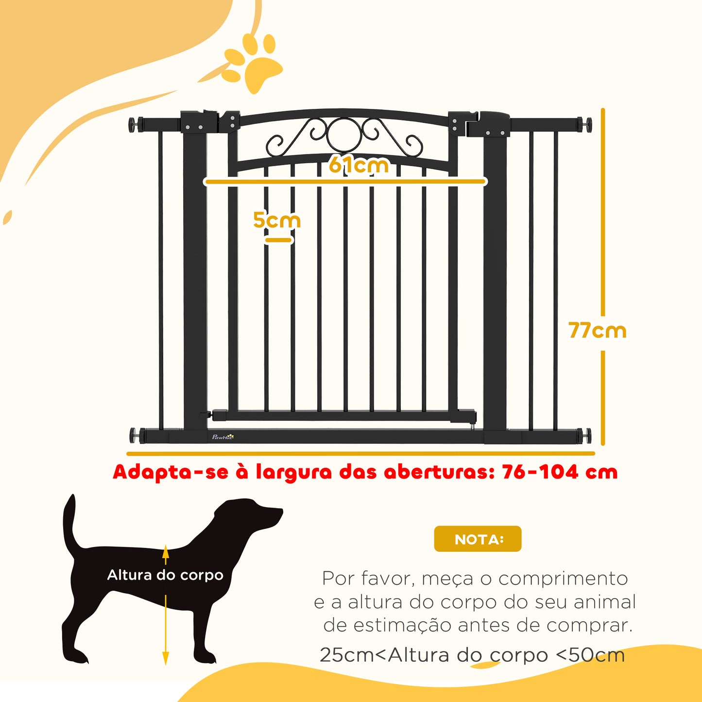 PawHut Barreira de Segurança para Cães Extensível 76-102 cm Barreira para Animais de Estimação Barreira para Cães com 2 Extensões Duplo Bloqueio para Escada Porta Preto