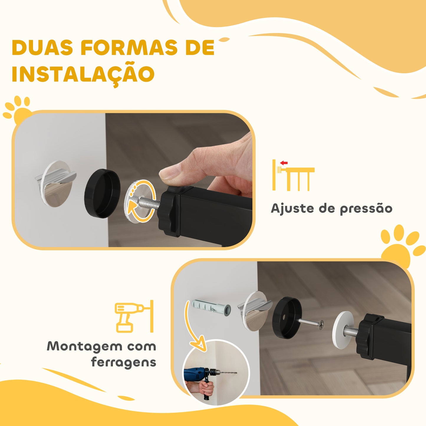 PawHut Barreira de Segurança para Cães Extensível 76-102 cm Barreira para Animais de Estimação Barreira para Cães com 2 Extensões Duplo Bloqueio para Escada Porta Preto