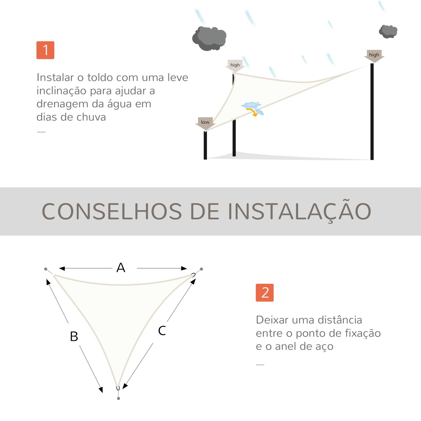 Outsunny Vela de Sombra Triangular 3x3x3 m Toldo Vela de Poliéster com Proteção UV Aneis em Forma de D e Cordas para Jardim Pátio Piscina Creme