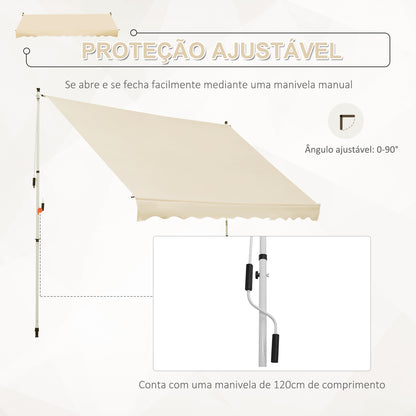 Outsunny Toldo Manual Retrátil para Exterior 300x150x170-280cm Toldo Enrolável Altura Ajustável com Manivela Proteção Solar para Terraço Balcão Jardim Bege