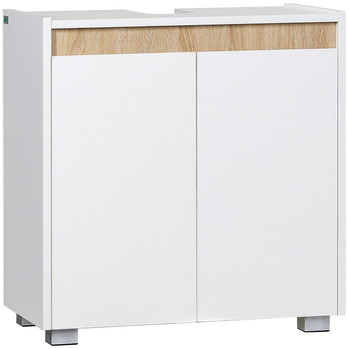 kleankin Móvel para Lavatório Pousar Armário Casa de Banho com 2 Portas e Armazenamento Interior Anti-Tombo 57x33x60cm Branco e Madeira