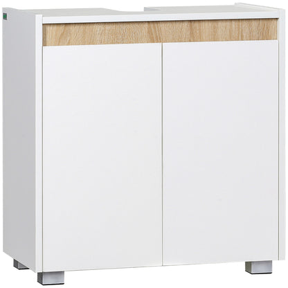 kleankin Móvel para Lavatório Pousar Armário Casa de Banho com 2 Portas e Armazenamento Interior Anti-Tombo 57x33x60cm Branco e Madeira