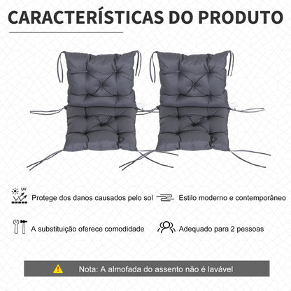 Outsunny Conjunto de 2 Almofadas de Cadeira 50x98x8 cm Almofadas de Cadeira de Exterior com Encosto 6 Cordões de Fixação para Jardim Terraço Varanda Cinza Escuro