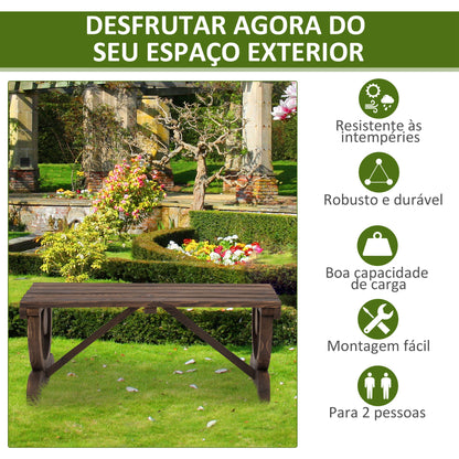 Outsunny Banco de Jardim de 2 Lugares Banco de Madeira com Rodas Decorativas Estilo Rústico Capacidade 250 kg para Pátio Terraço Varanda 98x50x39,5 cm Castanho Rústico