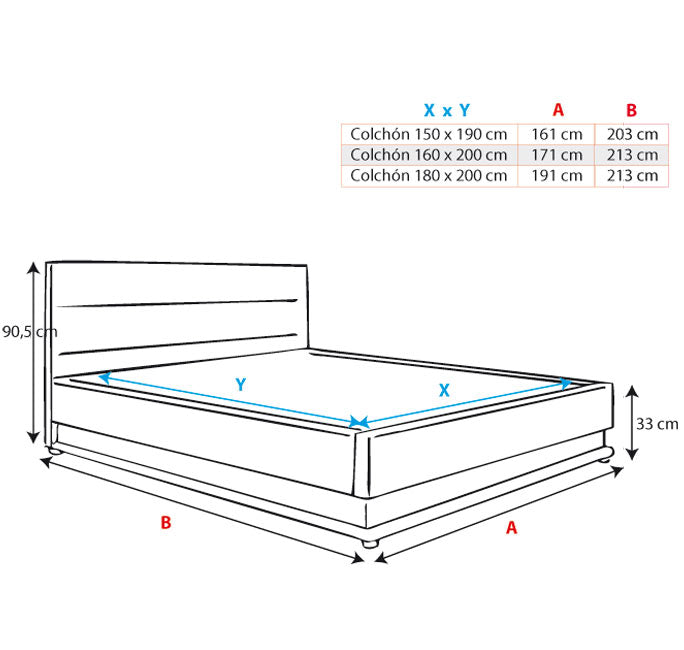 Cama de matrimonio con canapé Naomi en color negro (160x200cm)