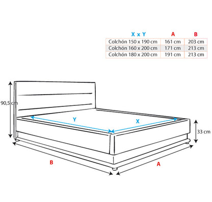 Cama de matrimonio con canapé Naomi en color negro (160x200cm)