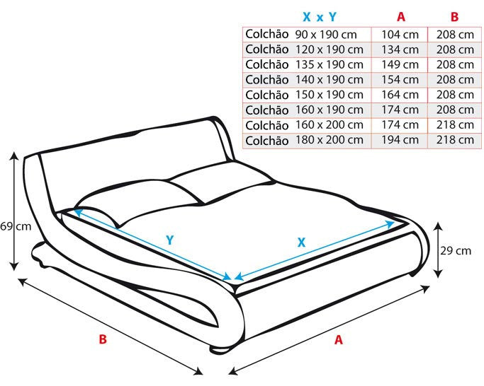 Estrutura de Cama Wolf em Couro Artificial 160x200cm - Preto - Design Moderno