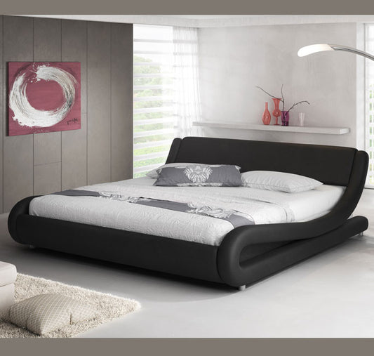 Estrutura de Cama "Wolf" – Preto - Couro Artificial - 160x200 cm - Estrado Incluído - Design Moderno