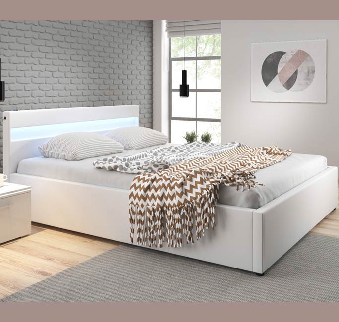 Cama de matrimonio canapé con música (subwoofer) Barry en color blanco (150x190cm)