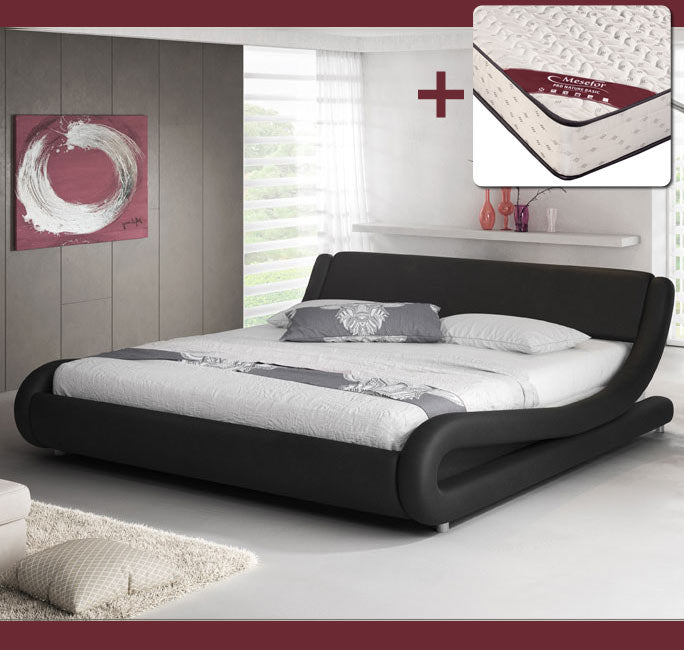 Cama de matrimonio Piccione color negro (140x190cm) con colchón Texas