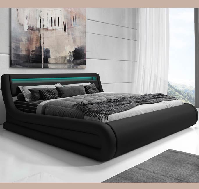 Cama de matrimonio con canapé Riana en color negro (150x190cm)